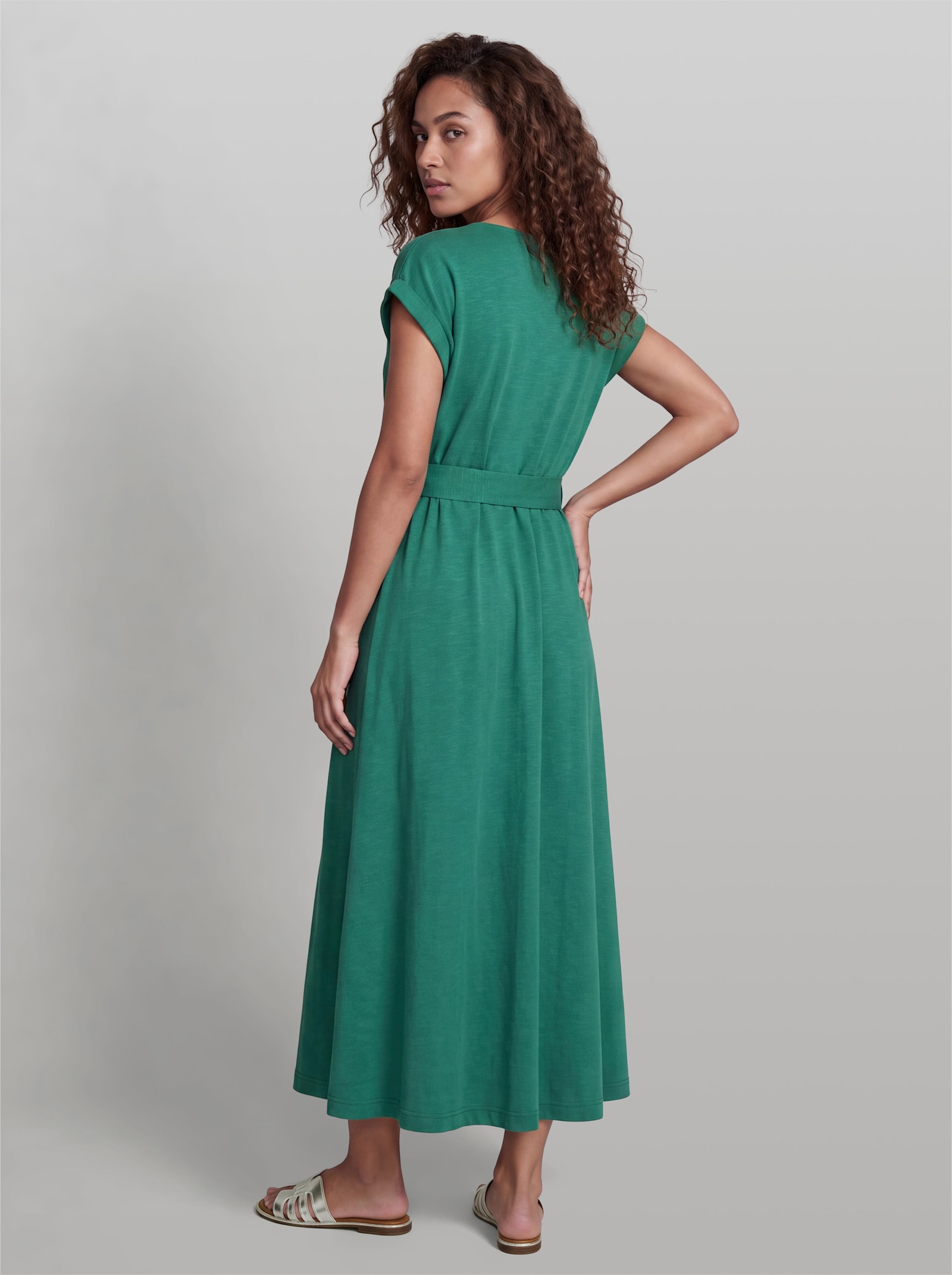 heine Baumwollkleid mit Bindegürtel - grün
