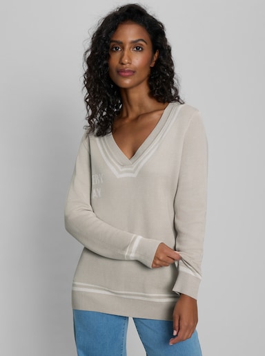 heine Pullover mit tiefem V-Ausschnitt - hellgrau-ecru