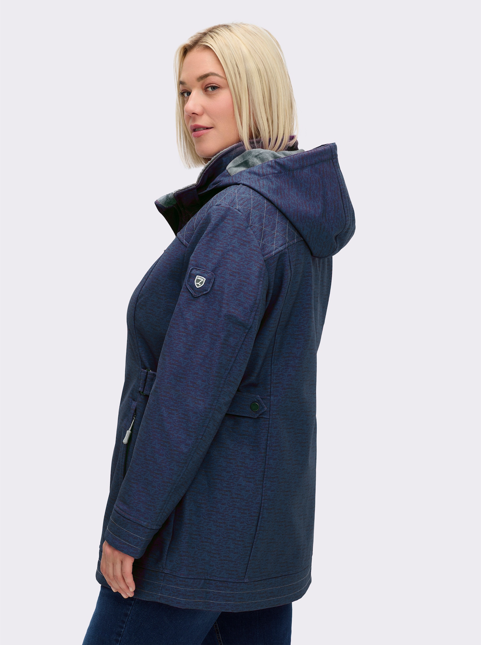 Softshelljacke gefüttert, wasserabweisend - marine-meliert