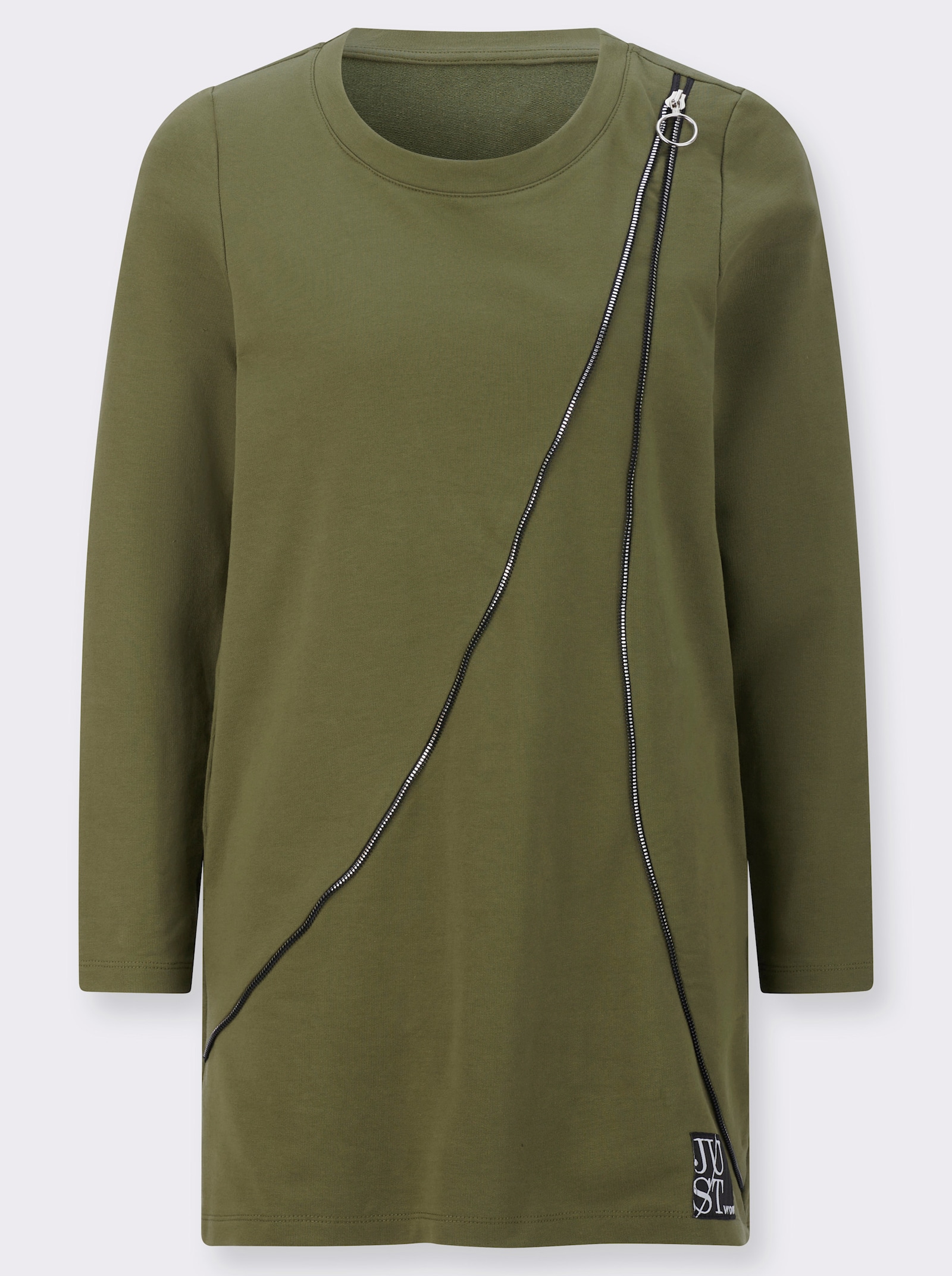 Longsweatshirt mit Zierreißverschluss - oliv