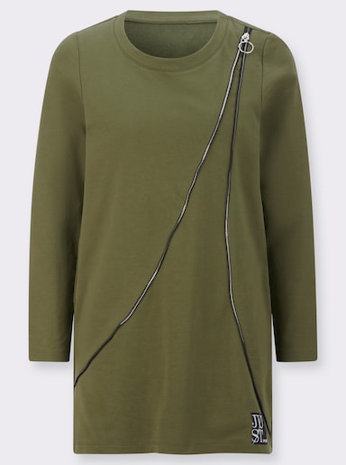 Longsweatshirt mit Zierreißverschluss - oliv
