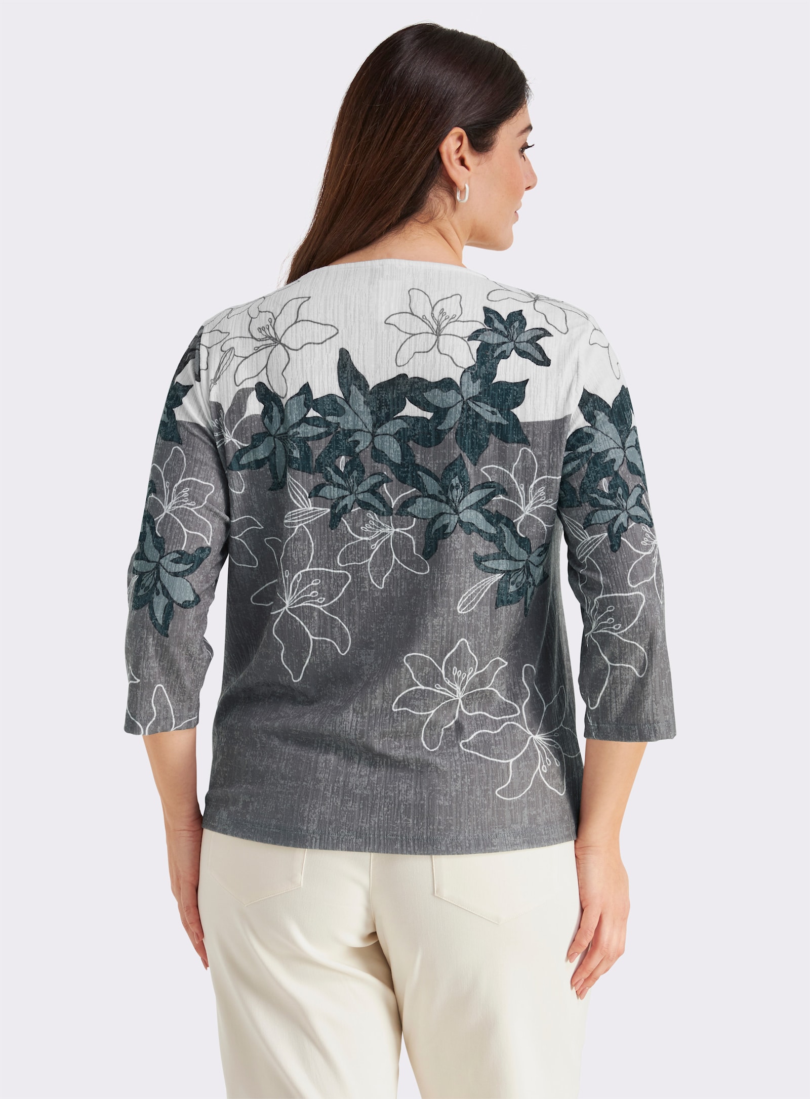 Print-Shirt mit gebogten Kanten - petrol-schwarz-bedruckt