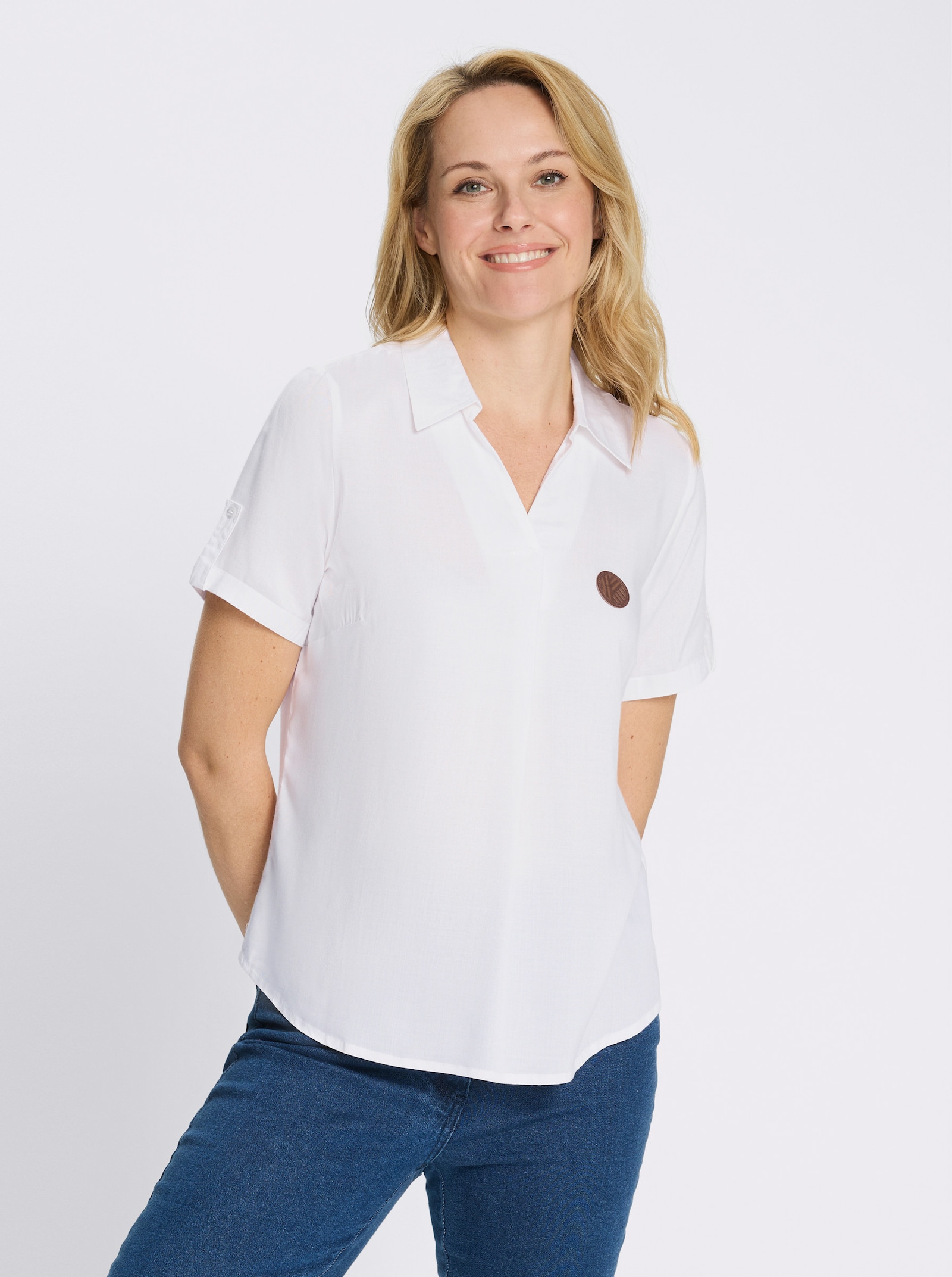 Blúzka, krátke rukávy, kožený vzhľad - biela