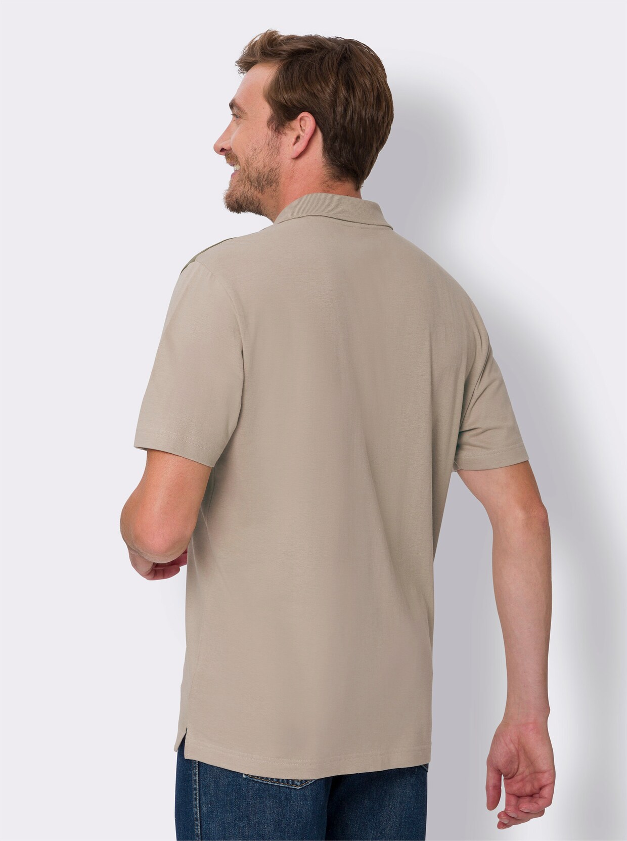 Kurzarm-Poloshirt - sesam-oliv