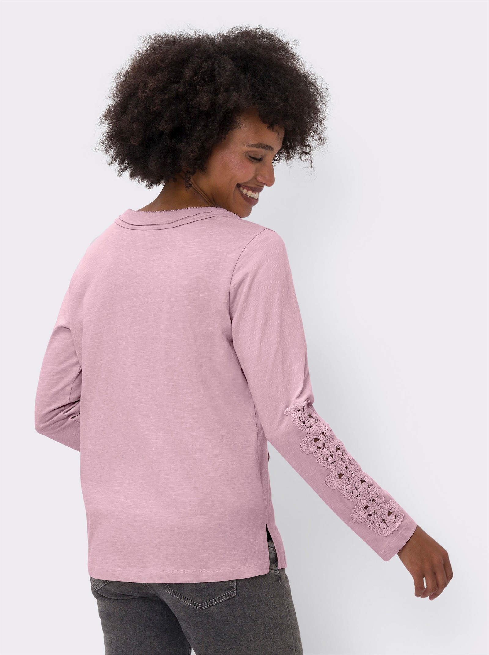 heine Langarmshirt mit Spitze - rosé