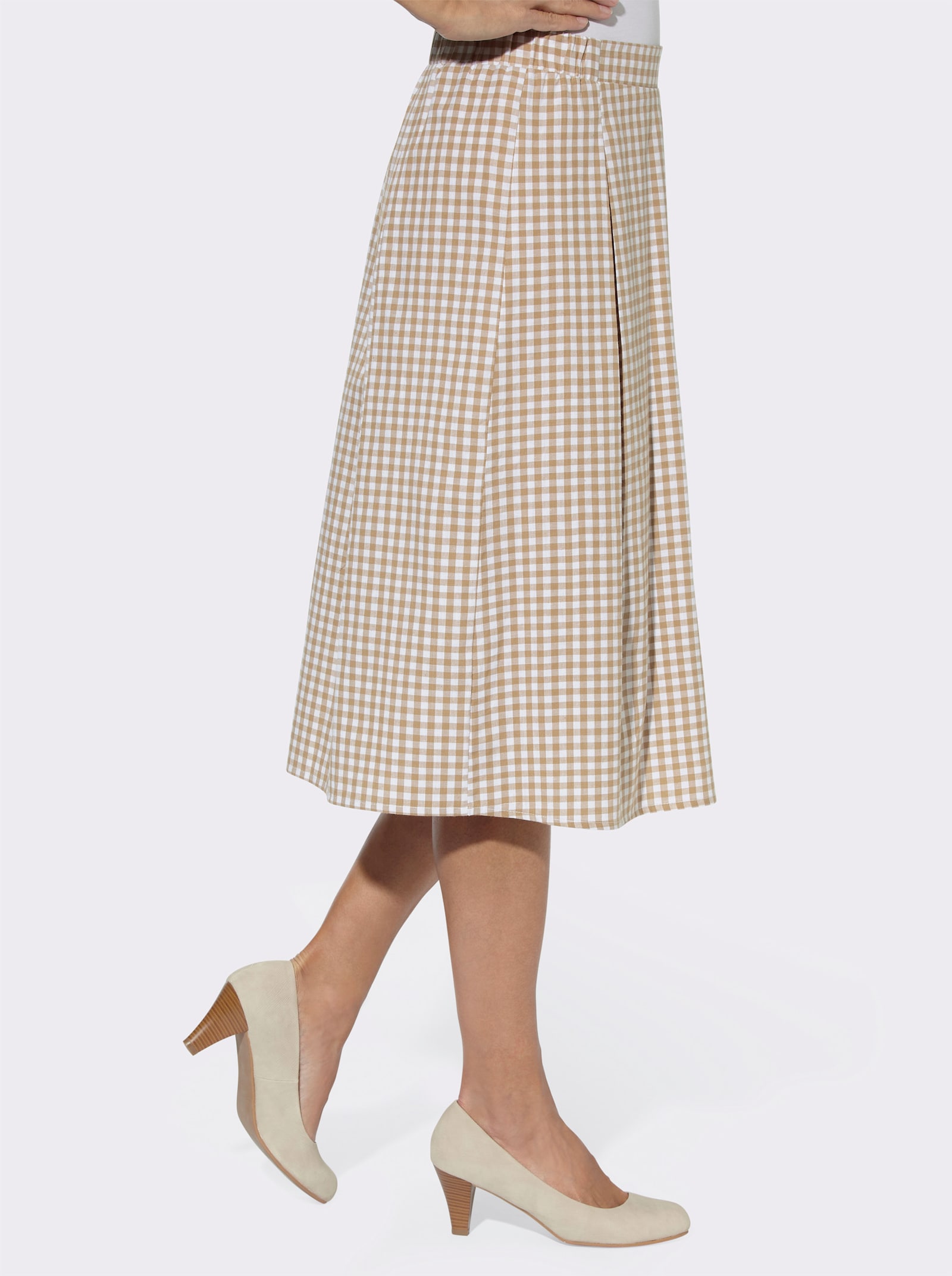 Faltenrock mir Rundum-Dehnbund - camel-weiß-kariert