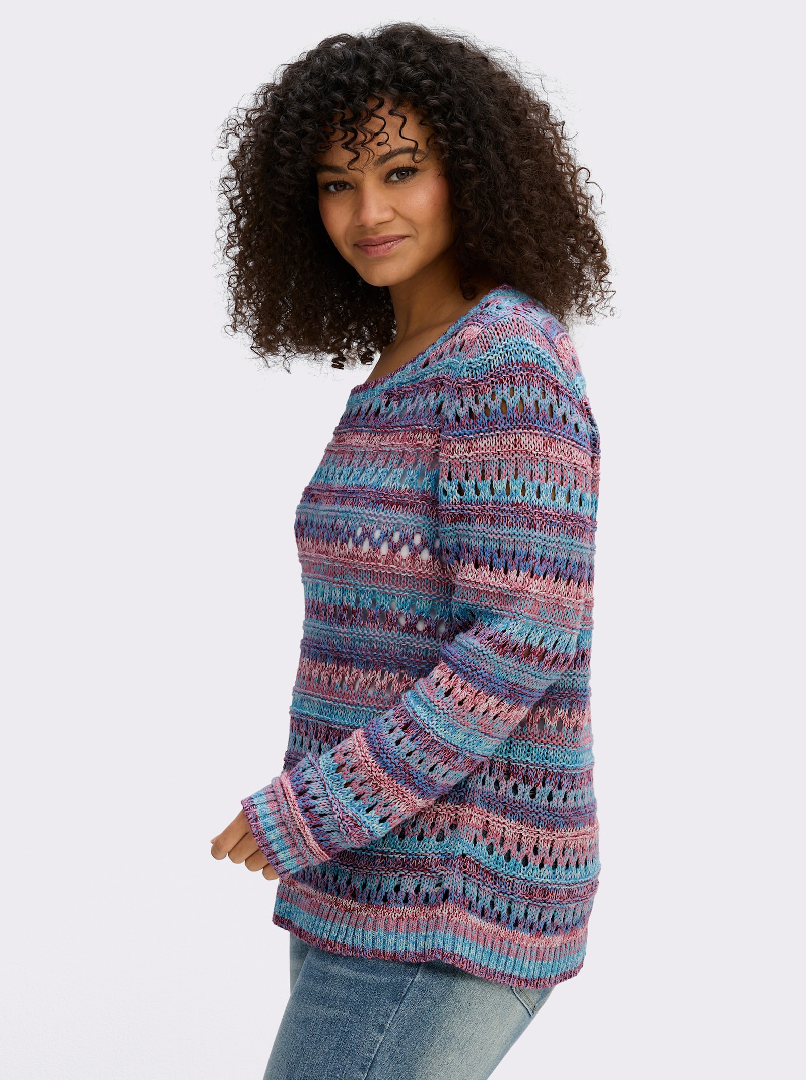 sheego by Joe Browns Ajourpullover im Farbverlauf - orchidee-bordeaux-gemustert