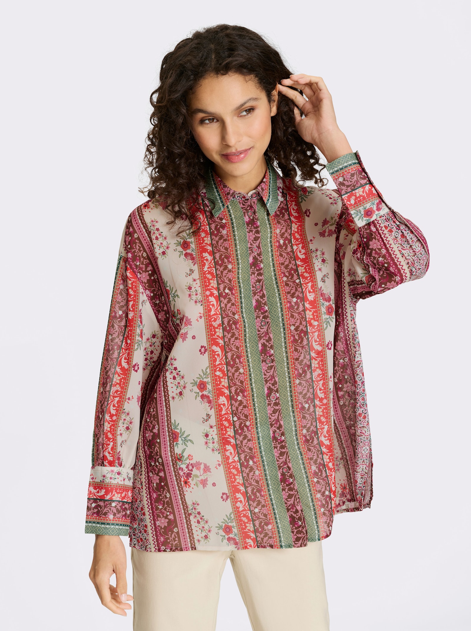 heine Hemdbluse mit Floral-Print - ecru-erdbeere-bedruckt