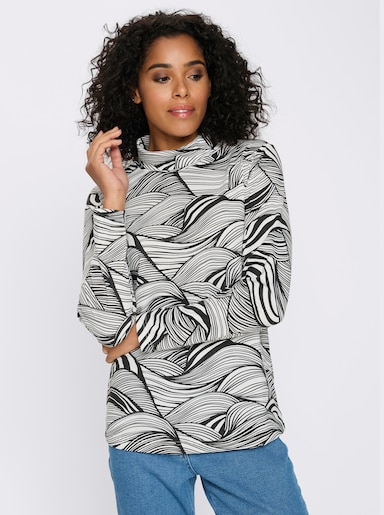 Rollkragenshirt aus reiner Baumwolle - schwarz-ecru-bedruckt