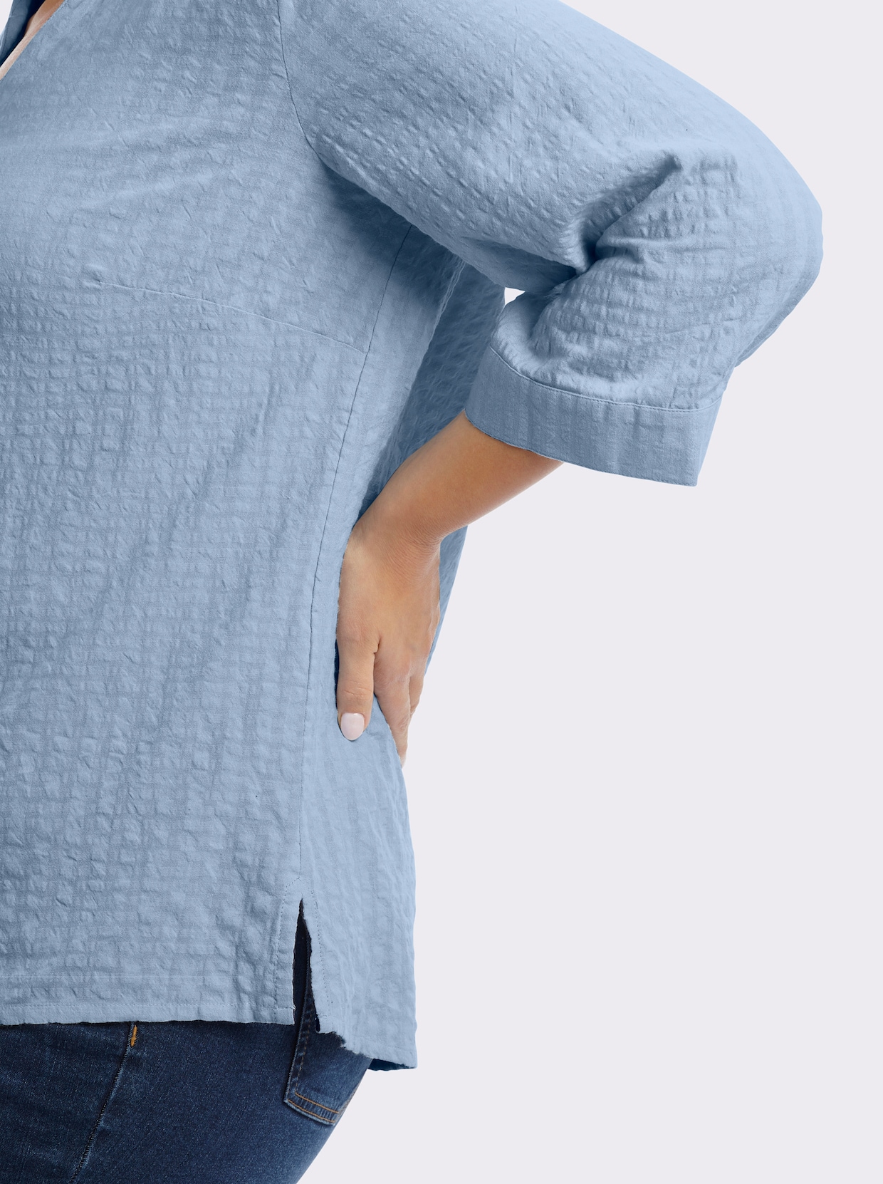 sheego Tunika mit Hemdkragen, in Seersucker-Qualität - hellblau