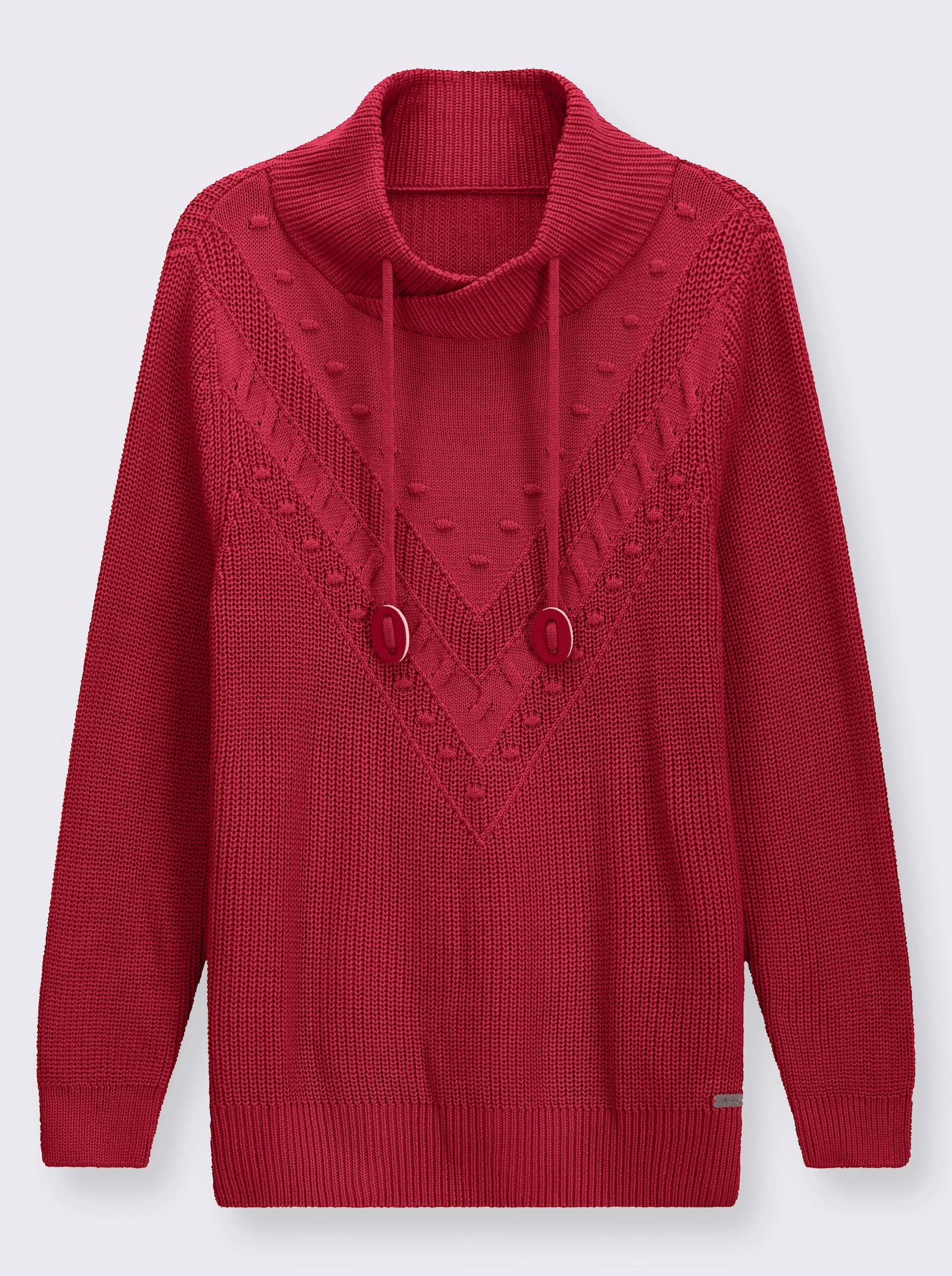 Strickpullover mit überlappendem Stehkragen - rot