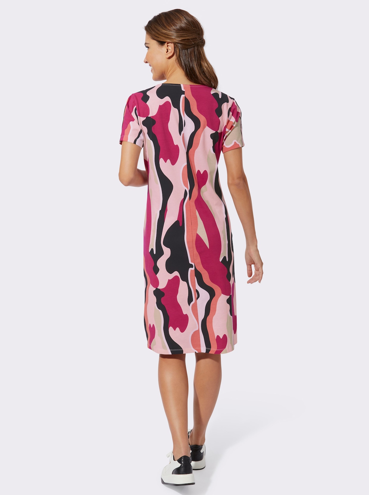 Jersey jurk - zwart/pink geprint