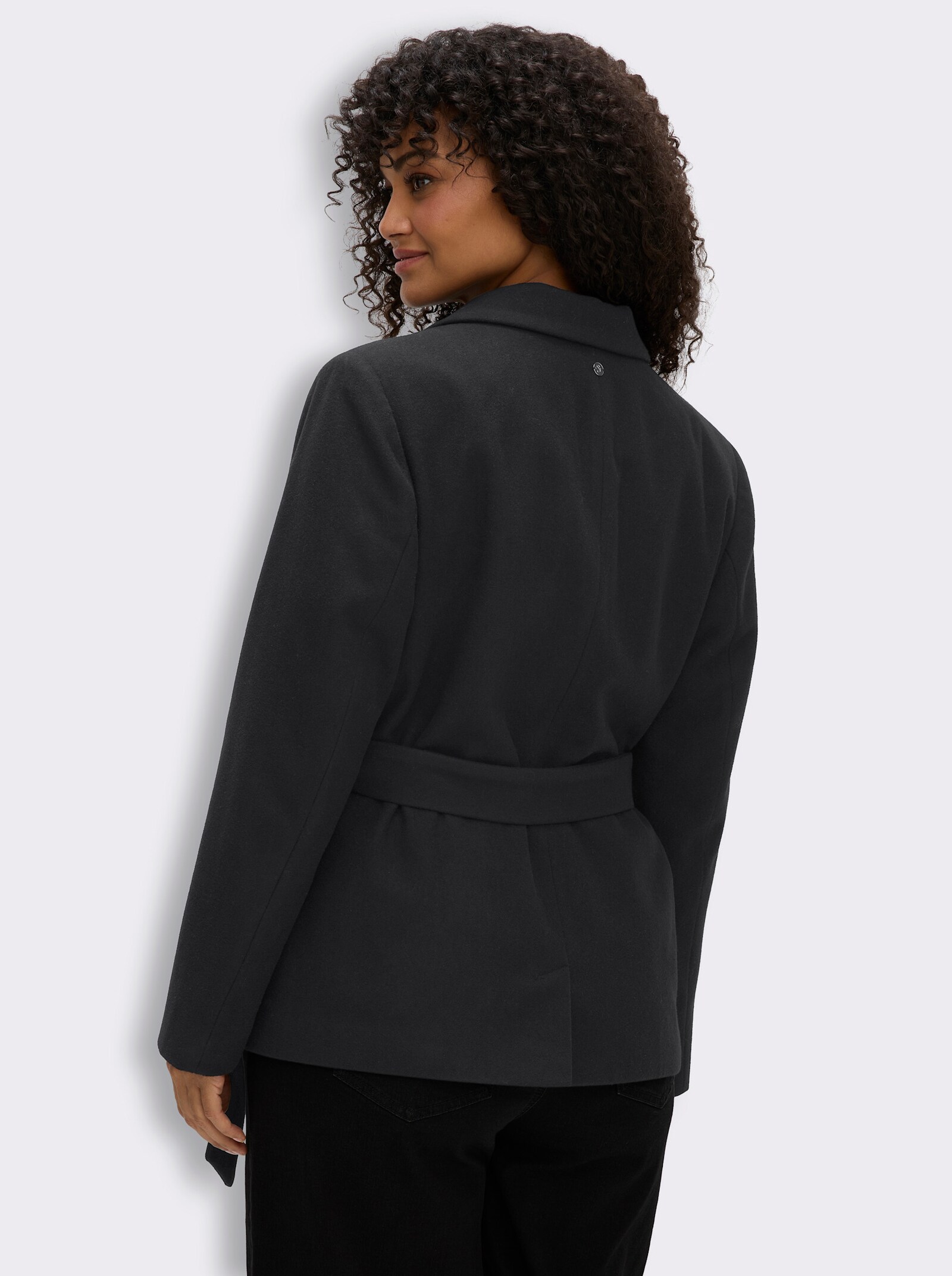 sheego Wolljacke mit Bindegürtel - schwarz