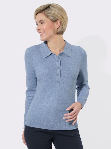Polopullover in melierter Optik - mittelblau-ecru-meliert