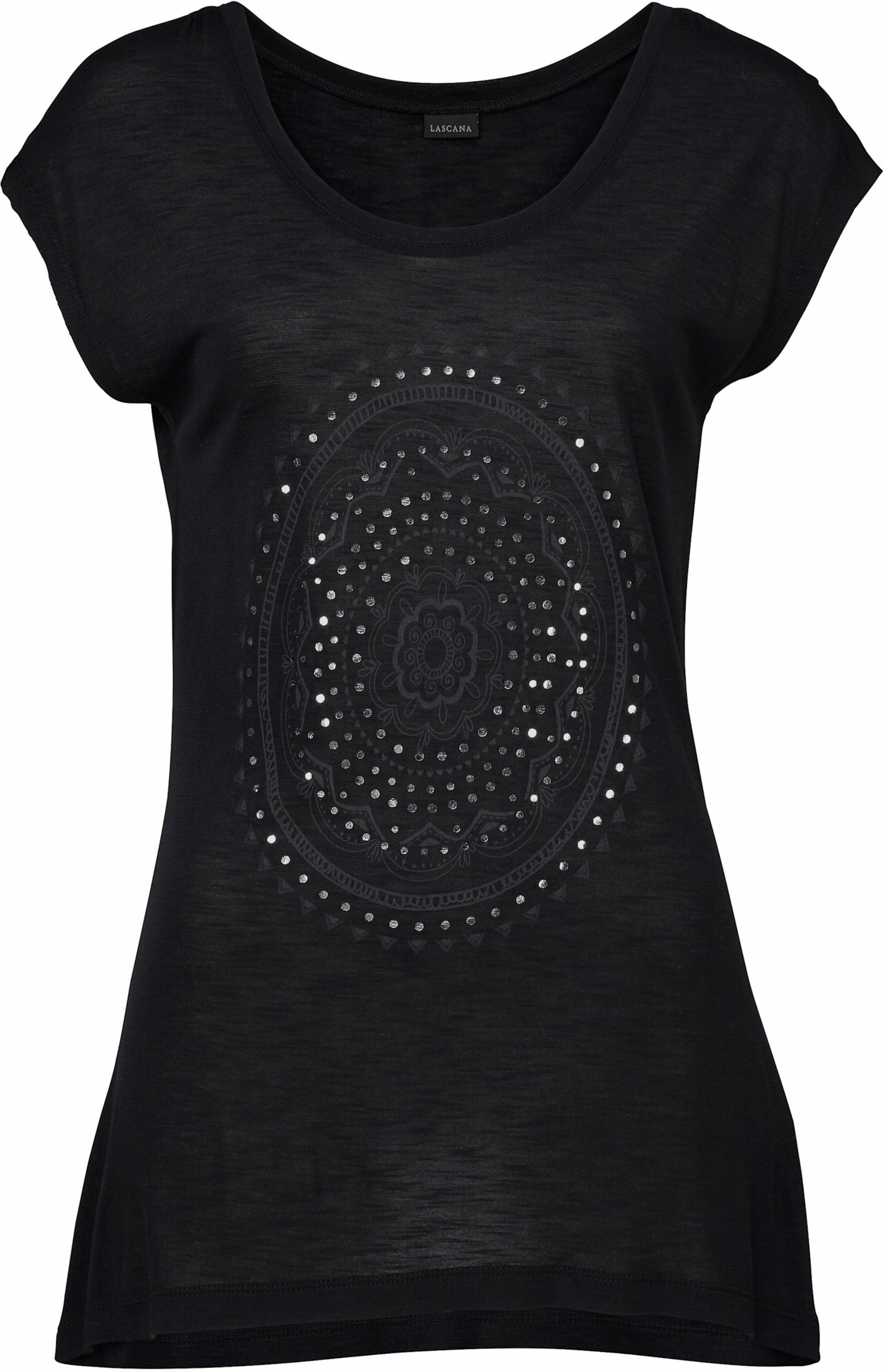 silber farbene günstig Kaufen-Strandshirt in schwarz von LASCANA. Strandshirt in schwarz von LASCANA <![CDATA[T-Shirt mit trendigem Frontdruck, Druck mit silberfarbenen Effekten, Fein strukturierte Shirtware, Aus reiner Viskose]]>. 