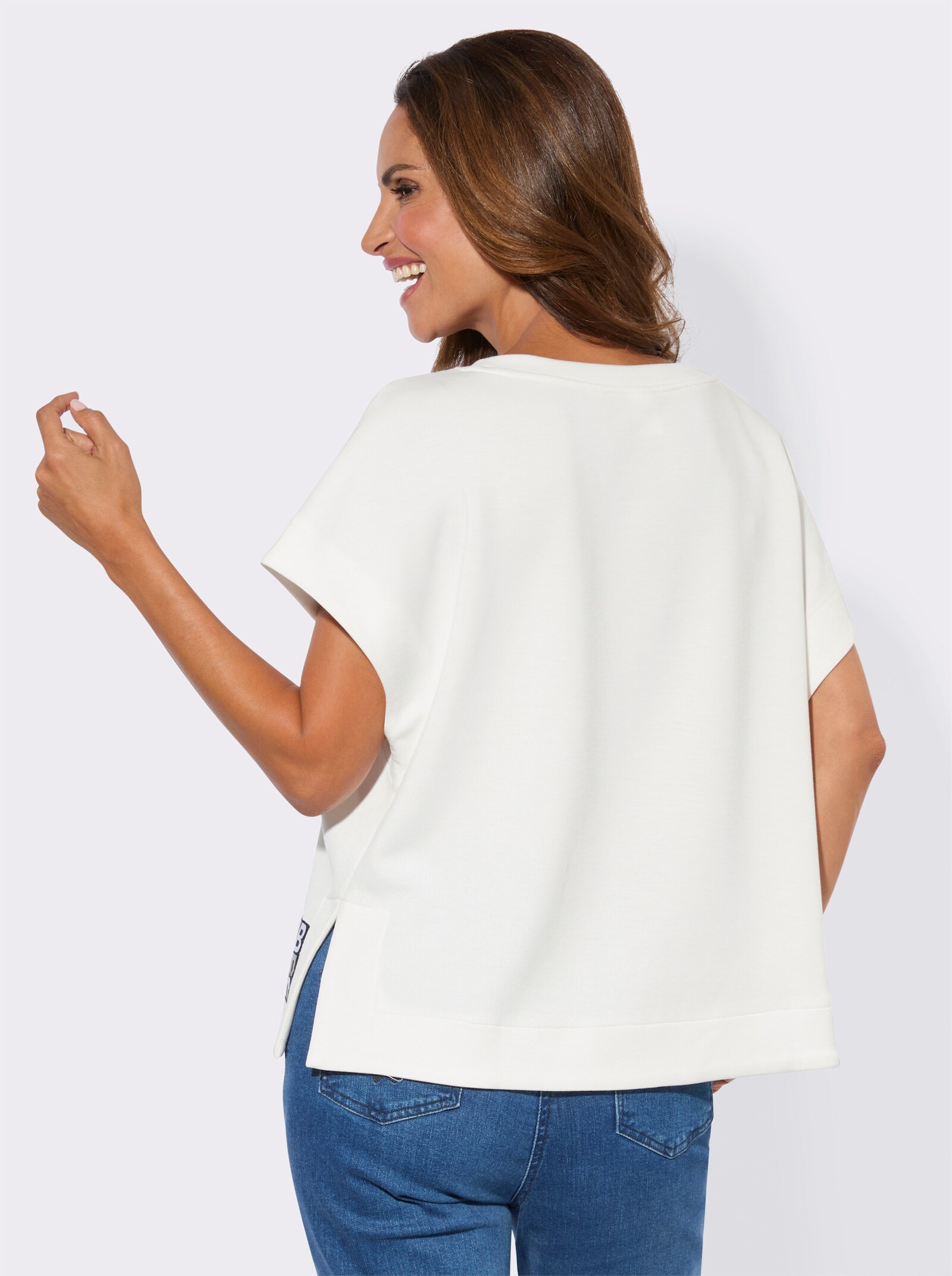 Sweatshirt mit Seitenschlitzen - ecru