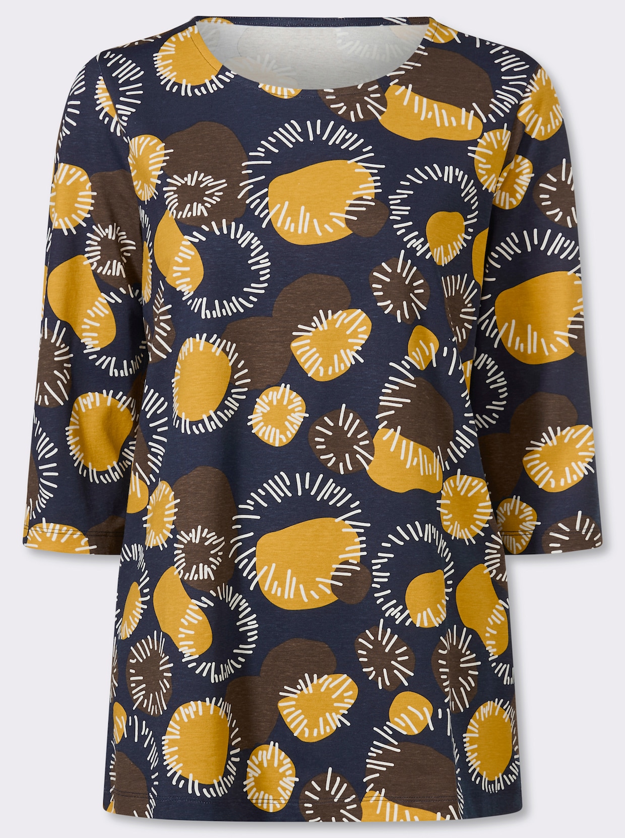 Longshirt mit 3/4-Ärmeln, Baumwolle - schoko-ocker-bedruckt