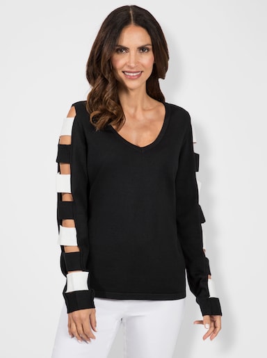 Langarm-Pullover mit Cut-outs - schwarz