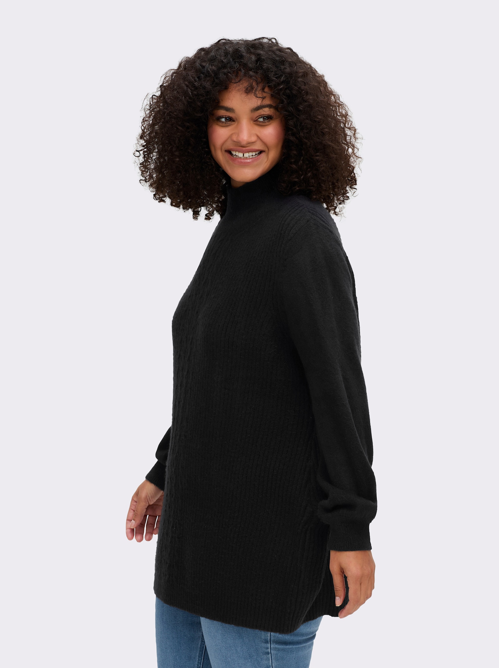 sheego by Joe Browns Stehkragenpullover mit Zopfmuster-Detail - schwarz