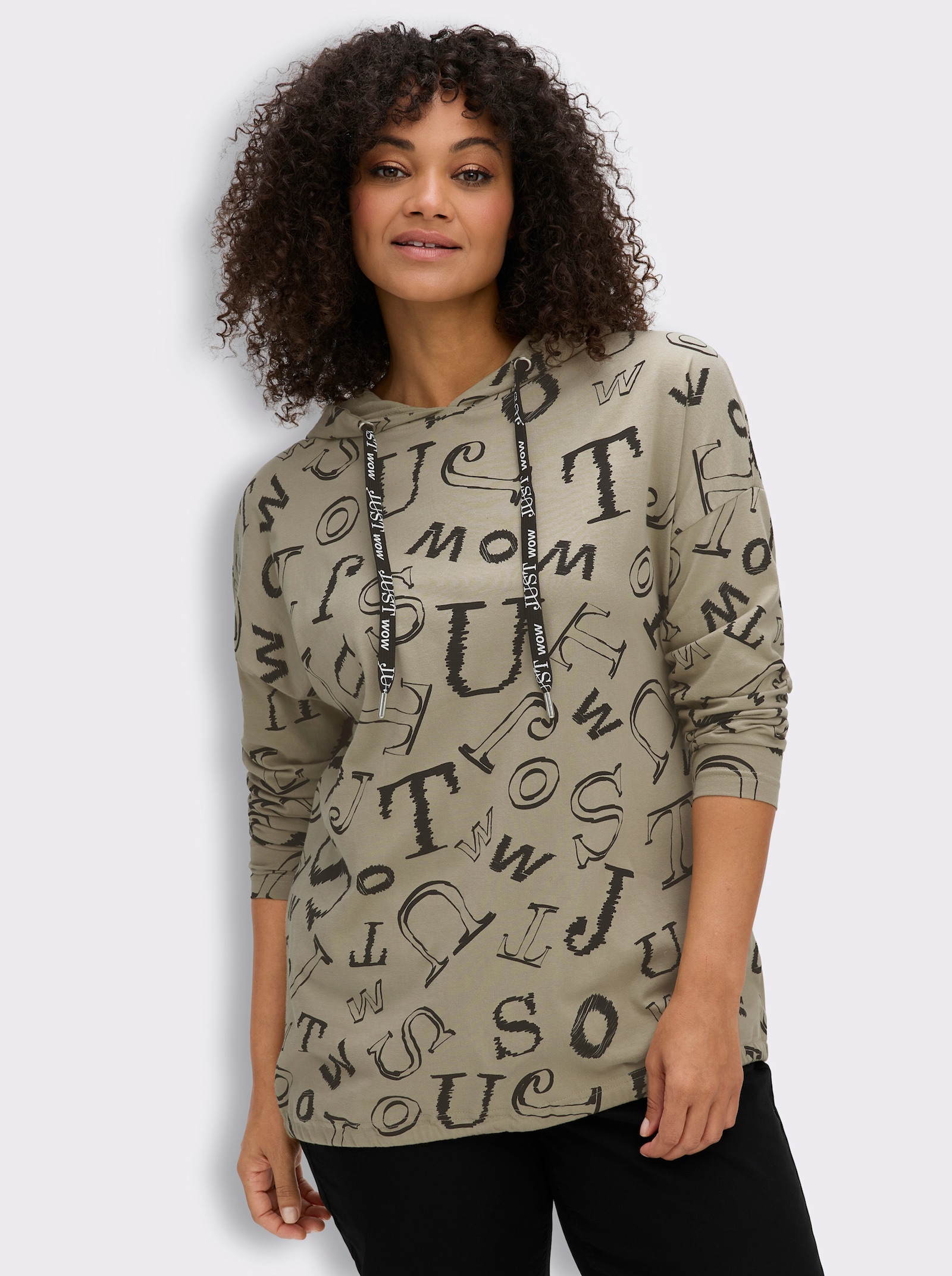 Longshirt im Lettering-Dessin - schlamm-schwarz