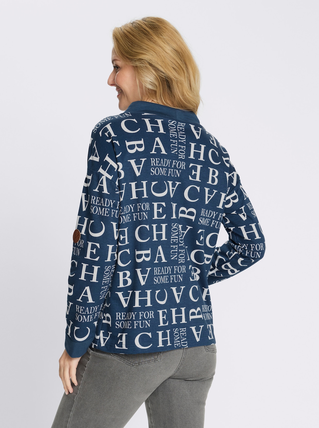 Sweatshirt mit Buchstaben-Druck - dunkelblau-ecru-bedruckt