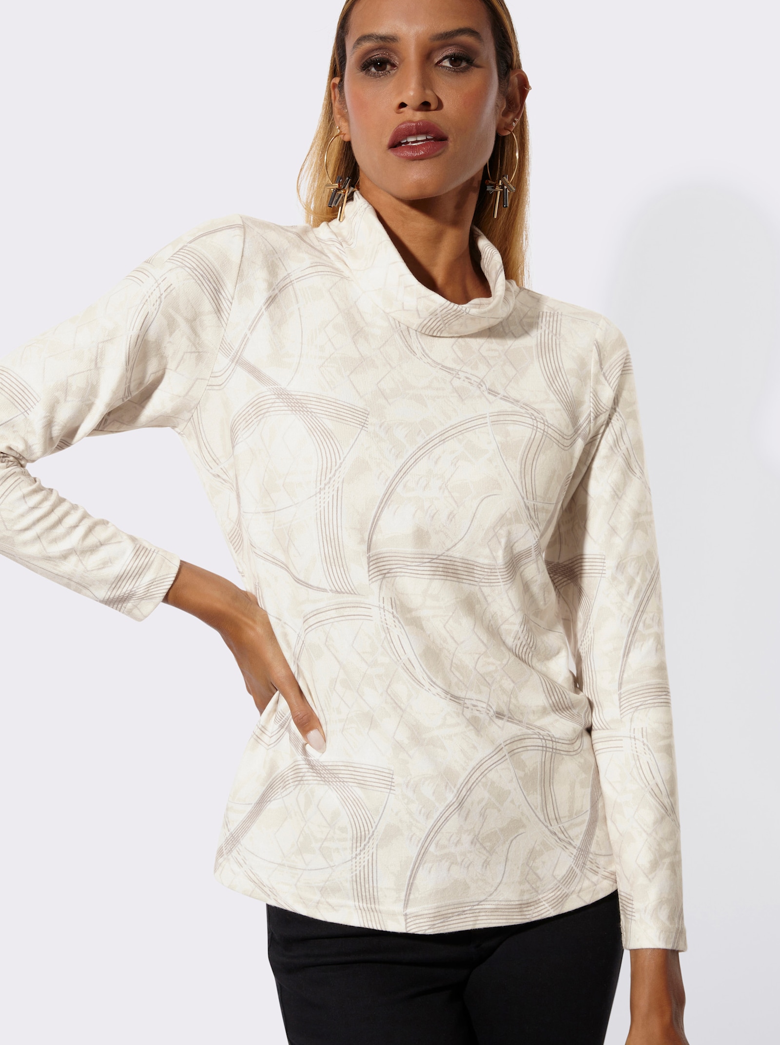 Rollkragenshirt mit grafischem Dessin - champagner-sand