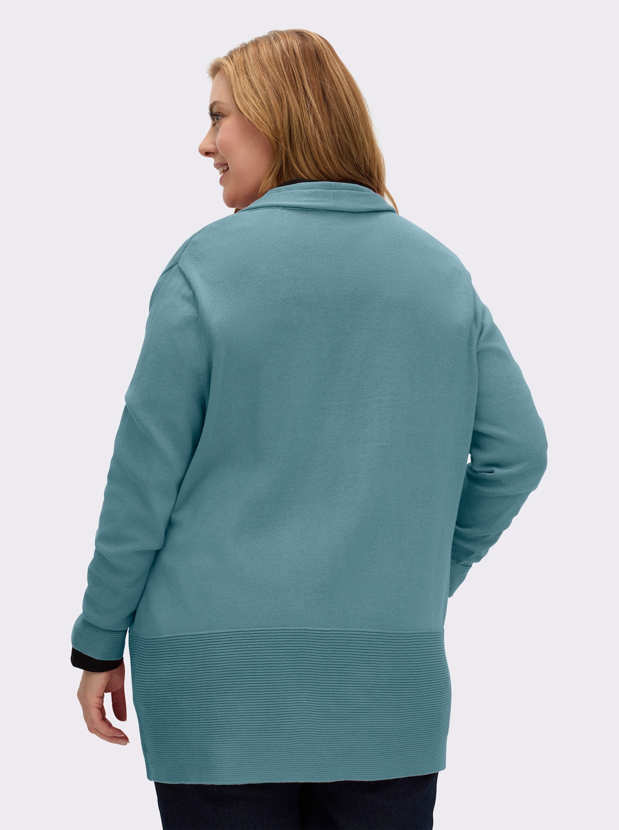 Longstrickjacke mit Schalkragen - wintertürkis