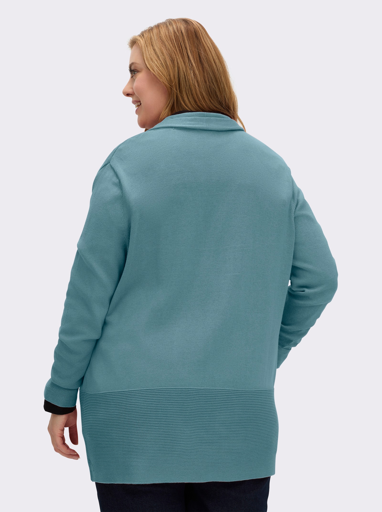 Longstrickjacke mit Schalkragen - wintertürkis