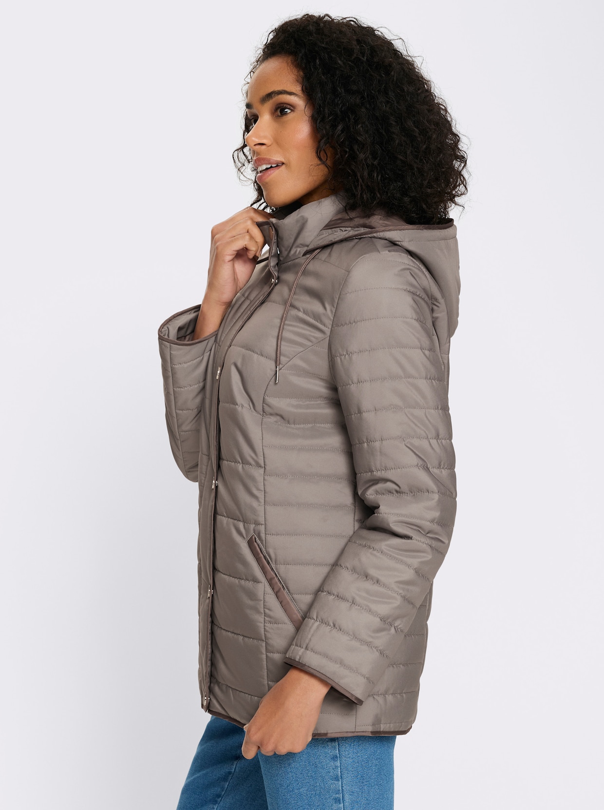 Steppjacke mit Kapuze und Stehkragen - taupe