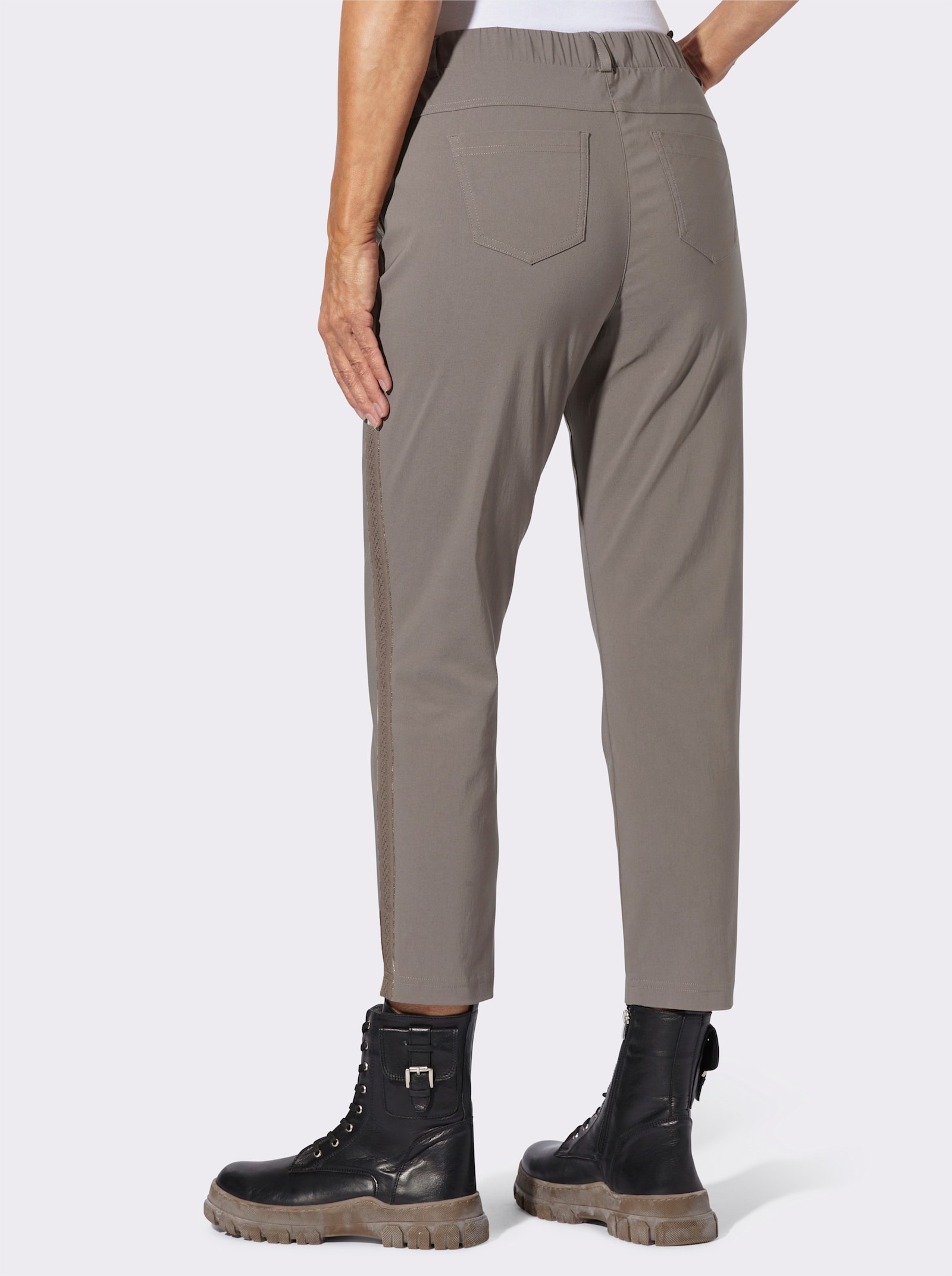 7/8-Hose mit Glanzband-Verzierung - dunkeltaupe