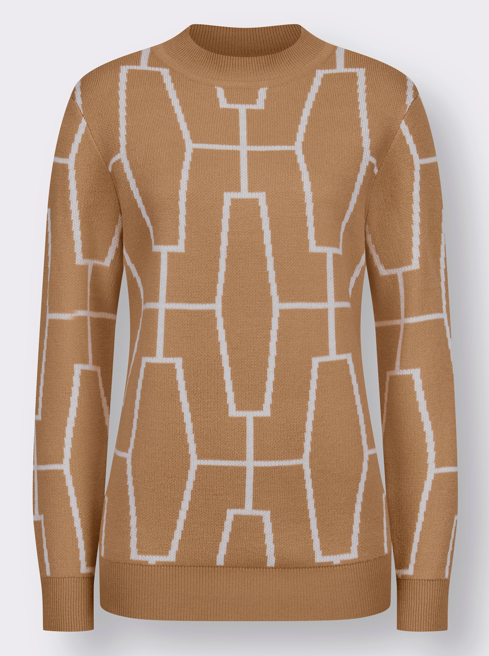 Svetr se stojáčkem a žakárovým vzorem - velbloudí-bílá-vzor