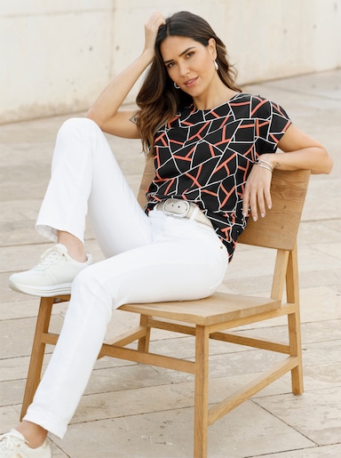 Kurzarmshirt mit Grafik-Print vorne - schwarz-papaya-bedruckt