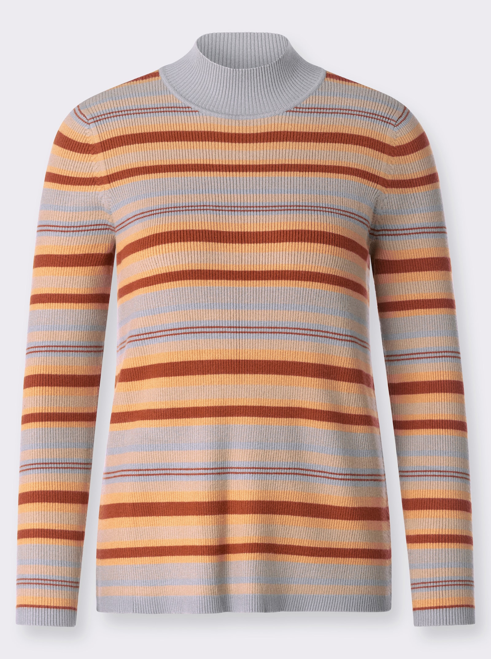 Streifenpullover mit Stehkragen - camel-cognac-geringelt