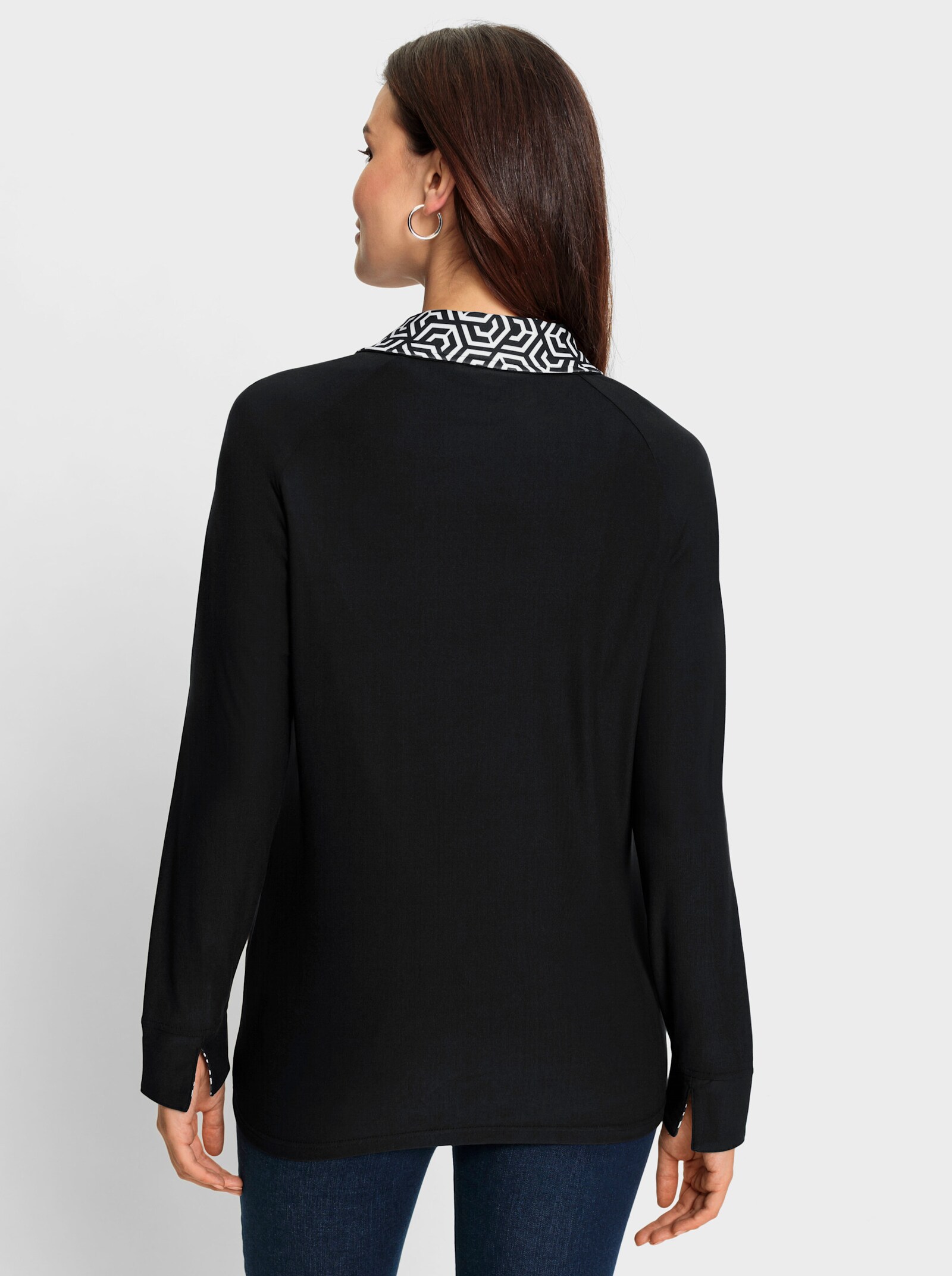 Shirtjacke mit grafisch bedruckten Blenden - schwarz