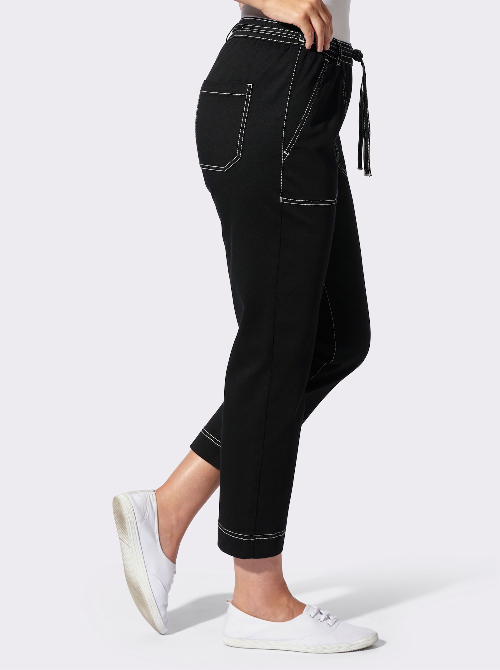 7/8-Jeans Schlupfform, mit Dehnbund - schwarz