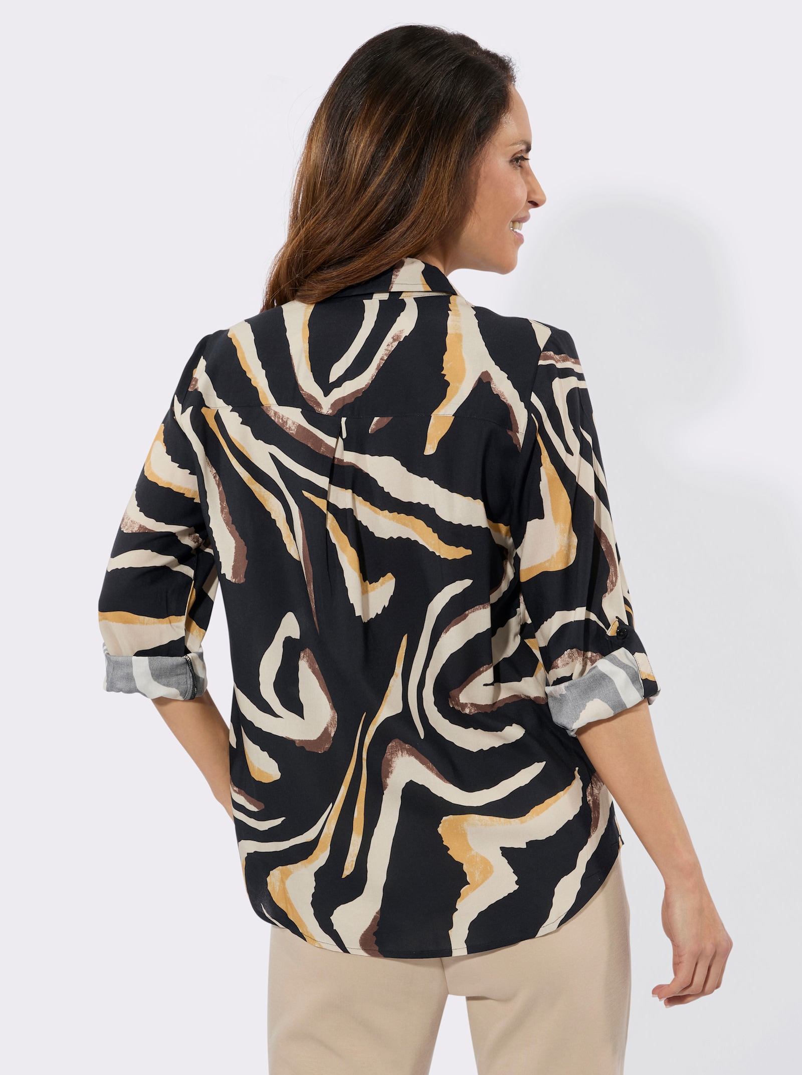 Langarm-Bluse im Tiger-Dessin - schwarz-schoko-bedruckt