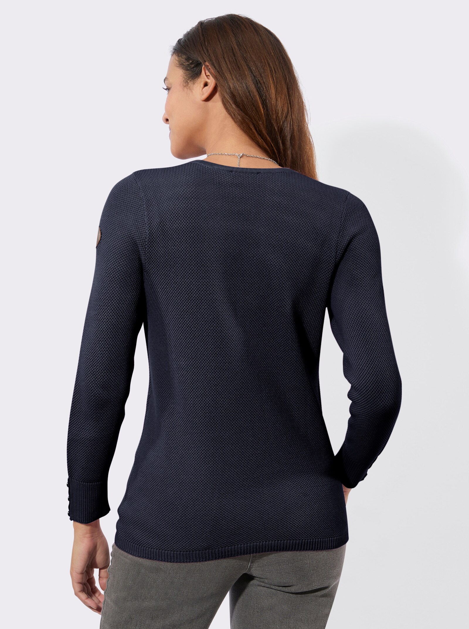 V-Ausschnitt-Pullover mit Rippbündchen - marine