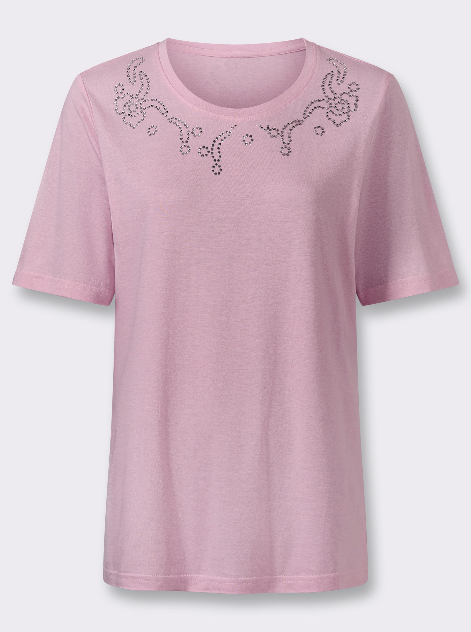 Kurzarmshirt mit Glitzersteinchen - rosé