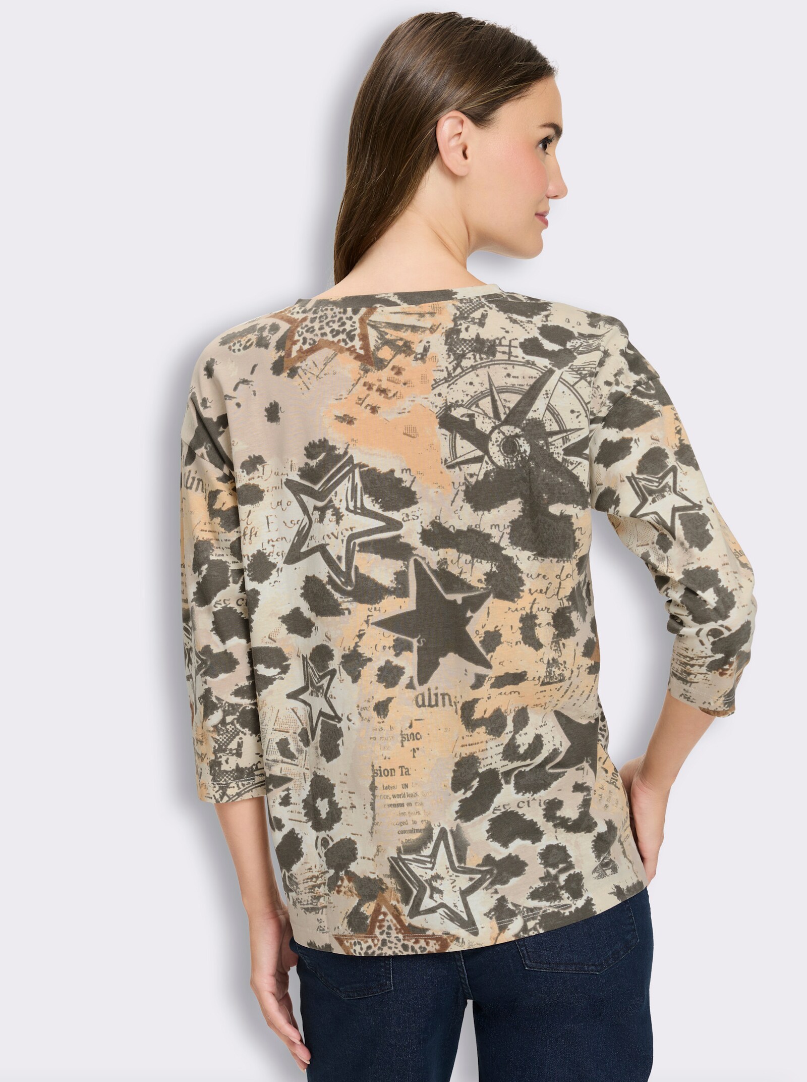 3/4-Arm-Shirt mit Print - champagner-graphit-bedruckt