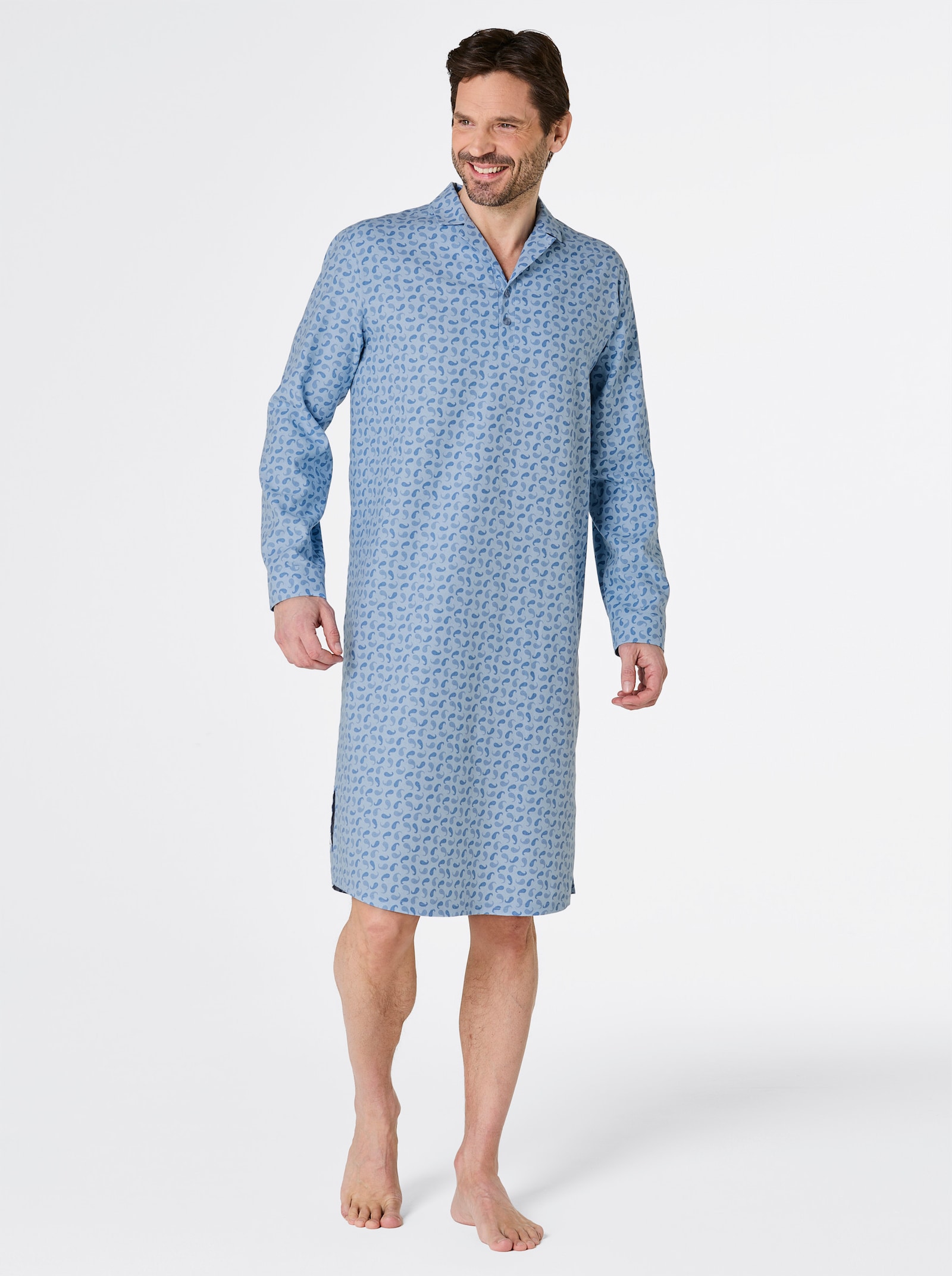 KINGsCLUB Nachthemd in Finette-Qualität - hellblau-gemustert