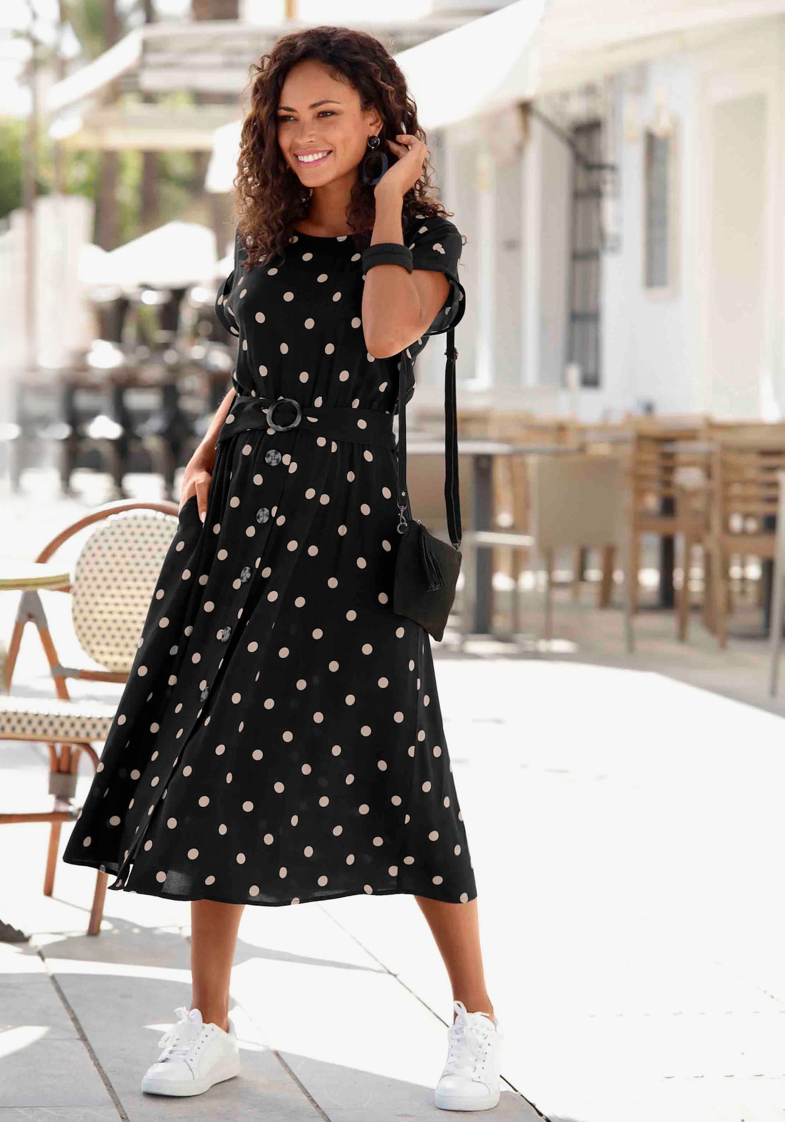 LASCANA Robe mi-longue - noir-sable imprimé