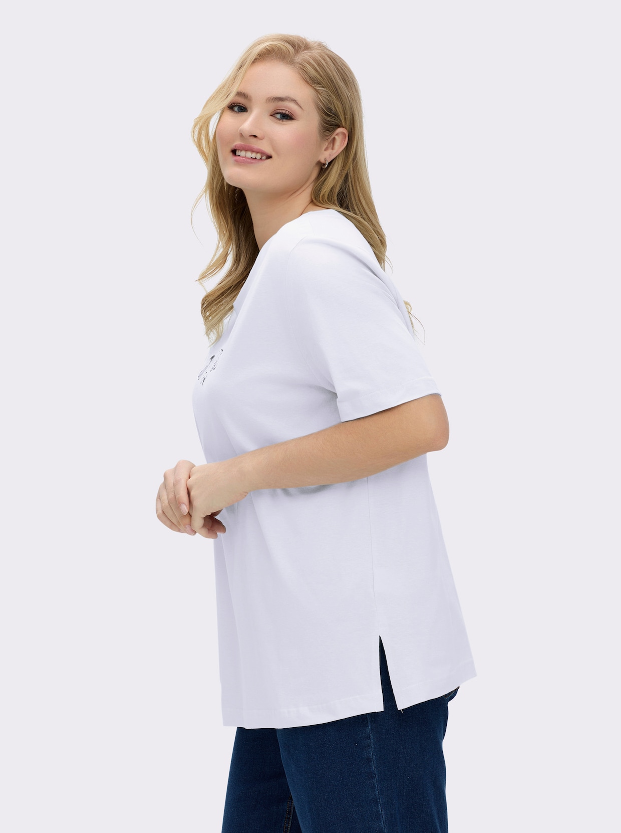 Kurzarmshirt mit Muschel-Druck - weiß