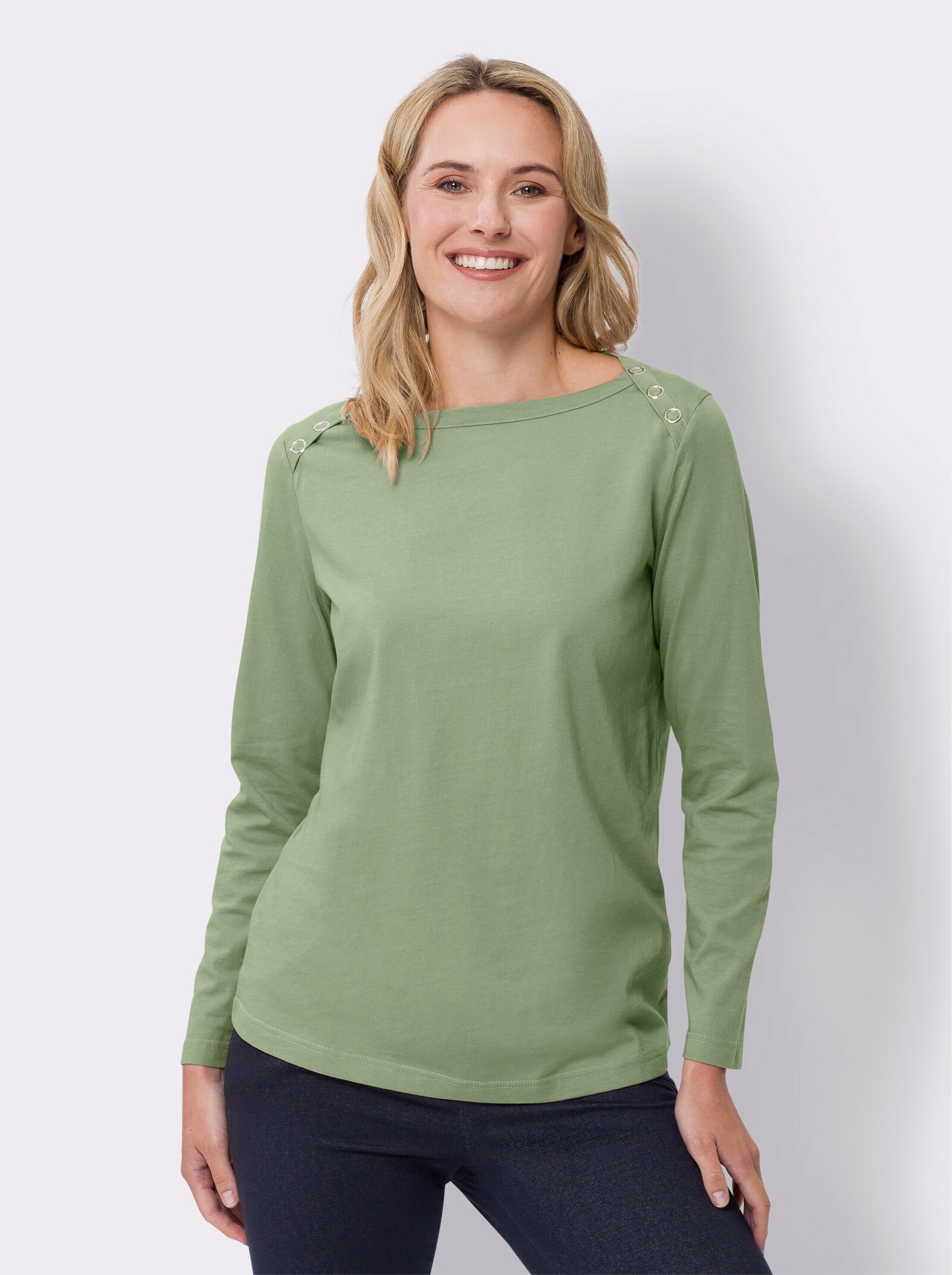 Shirt met lange mouwen en oogjes - eucalyptus