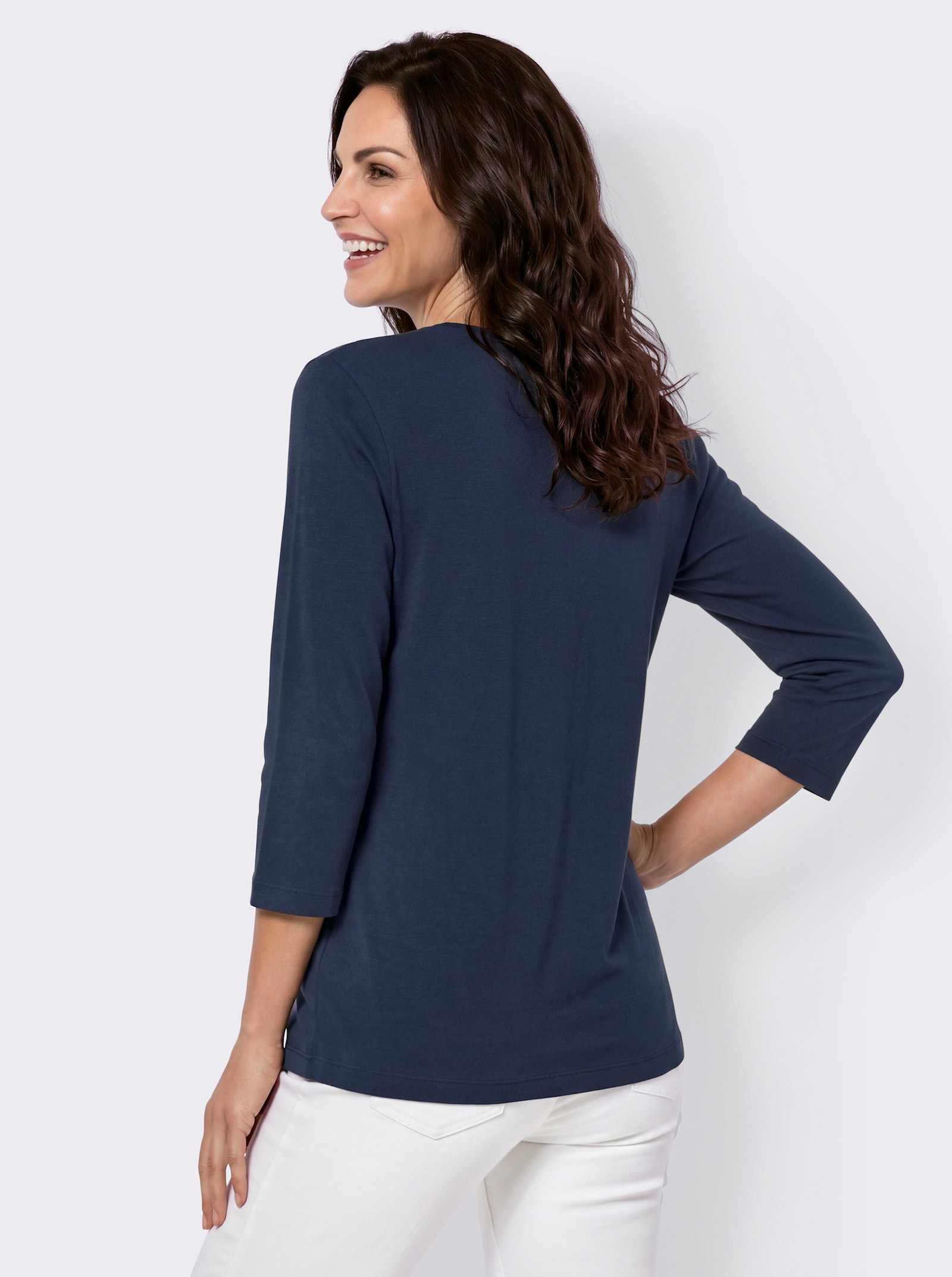 3/4-Arm-Shirt mit Druckmotiv im Vorderteil - marine-bedruckt