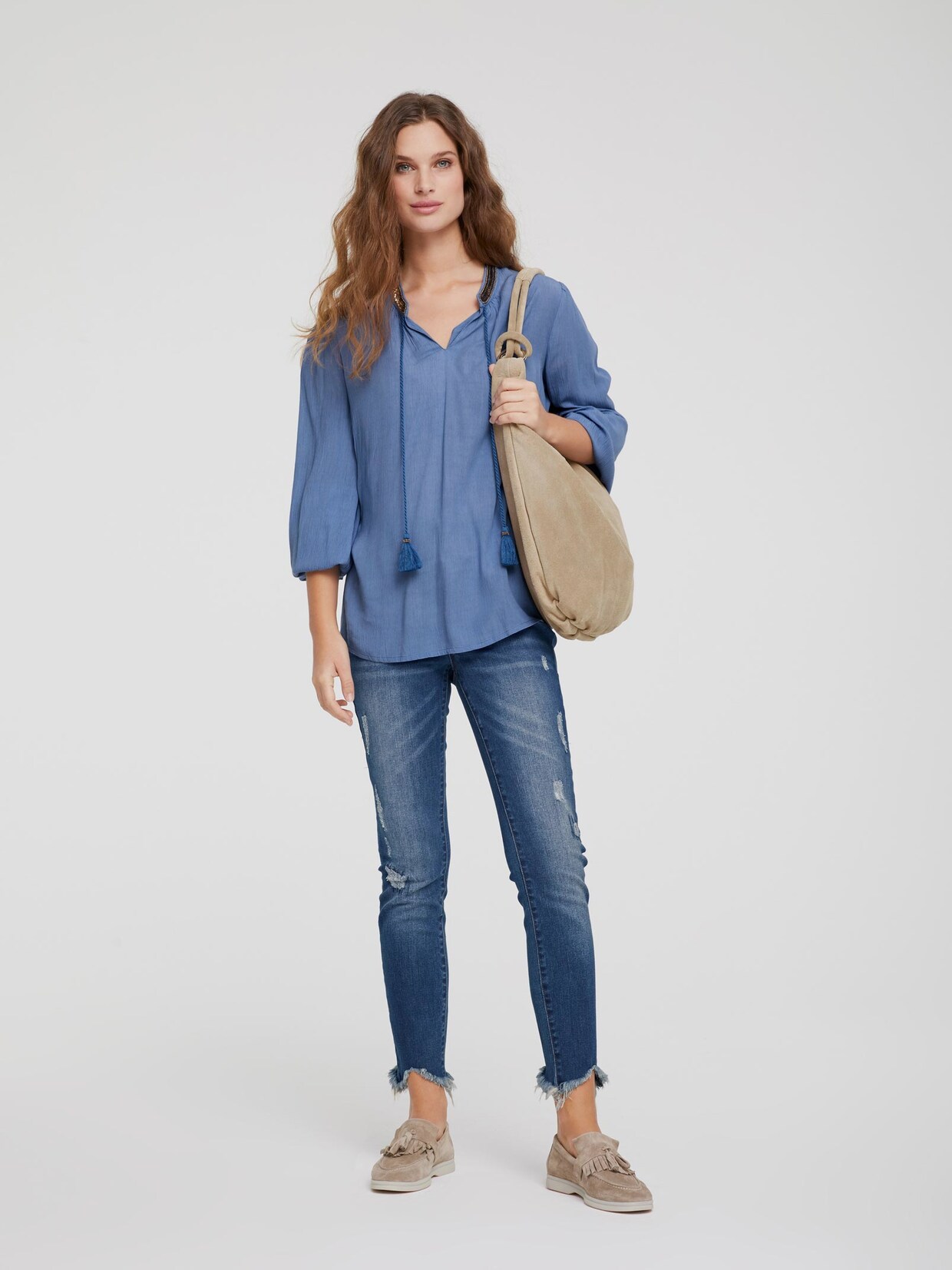 Linea Tesini Bluse - rauchblau