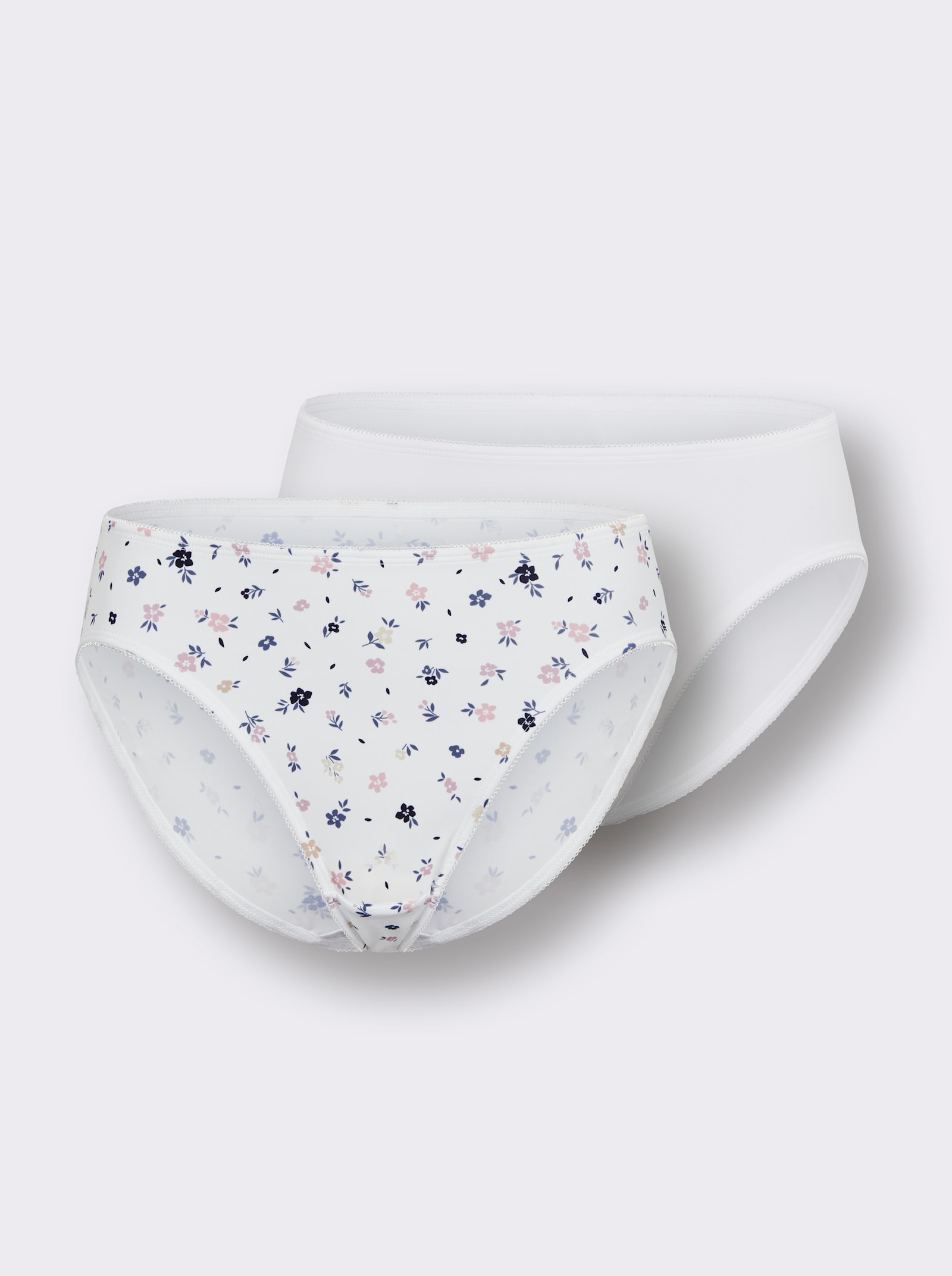 wäschepur Jazzpants mit Mäusezähnchenborte - weiß-mauve + weiß