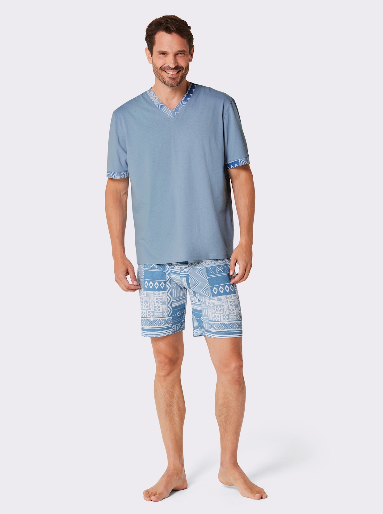 wäschepur men Shortys - ecru-sand-bedruckt + ecru-bleu-bedruckt