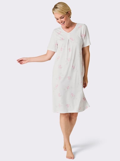 wäschepur Nachthemd - weiß-hellgrau-bedruckt