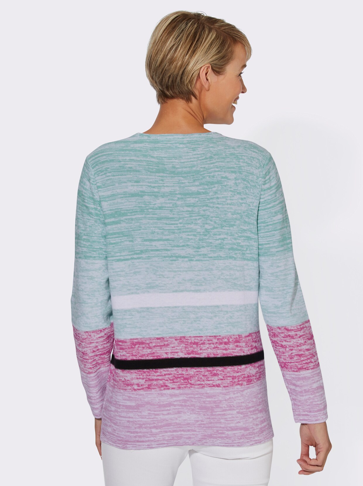 Gestreepte pullover - salie/orchidee gedessineerd
