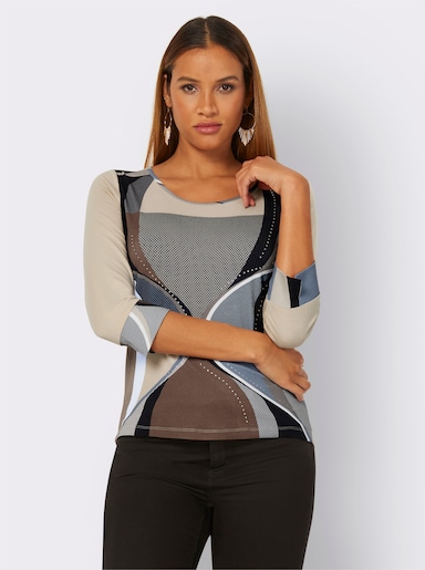 3/4-Arm-Shirt mit Glitzersteinchen - marine-mittelblau-bedruckt